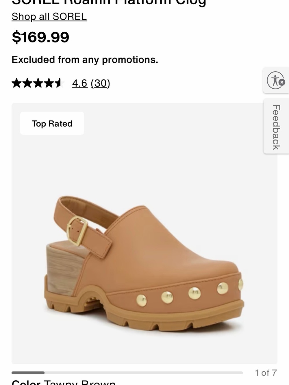 Sorel Tan Leather Slingback Clogs with Gold Buckle & Studs - Picture 7 of 7
